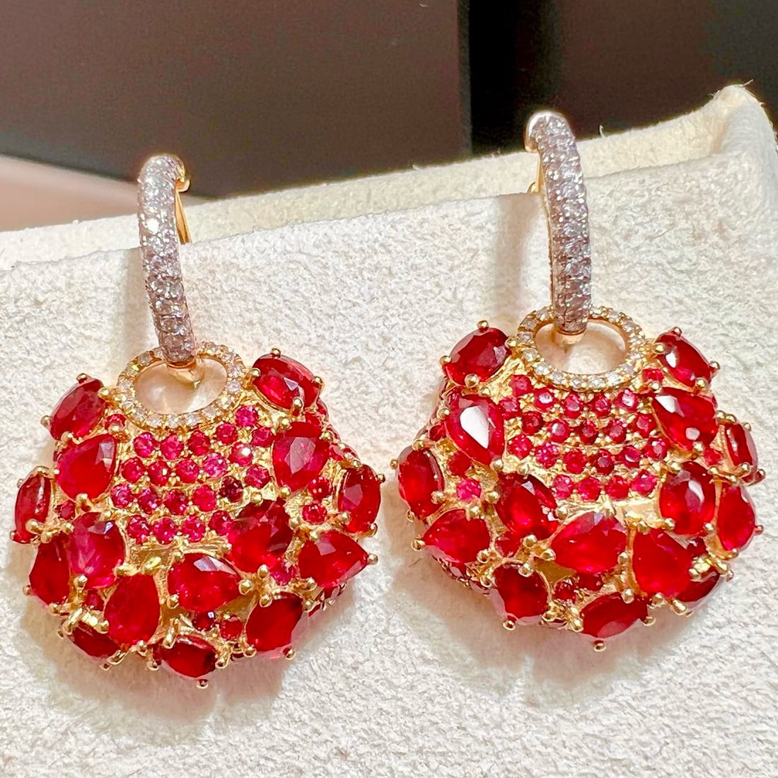 14k Gold 5.91 Ctw Natural Ruby & Ruby Earrings - 3