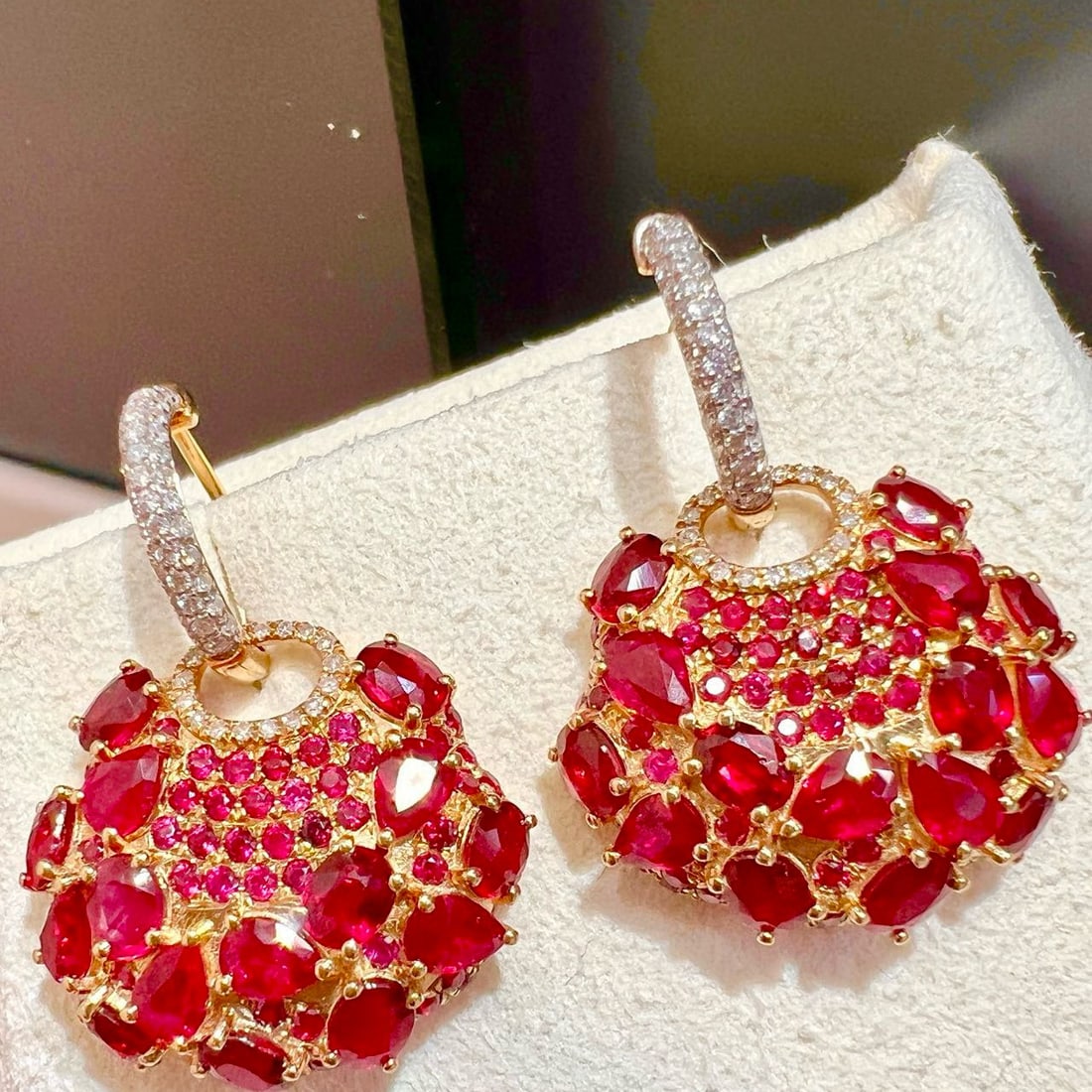 14k Gold 5.91 Ctw Natural Ruby & Ruby Earrings - 4