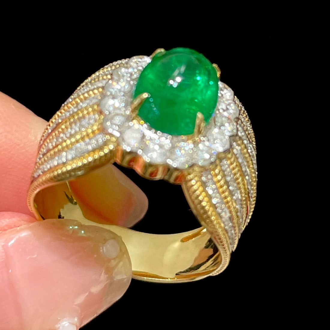14k Gold 2.38 Ct Vivid Green Natural Emerald & Diamond Ring - 4