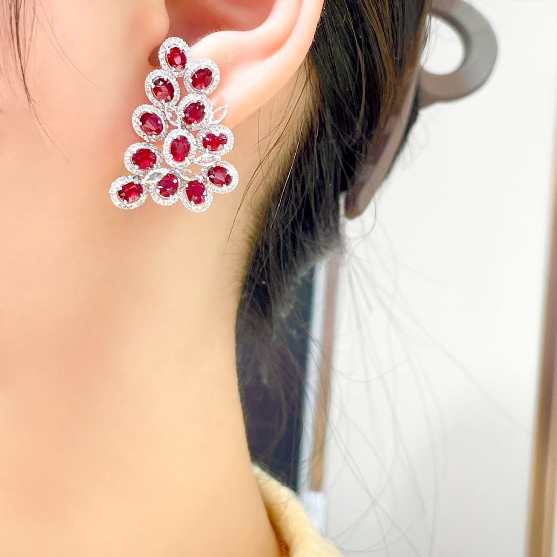 14k Gold 4.5 Ct Natural Ruby & Diamond Earrings - 6