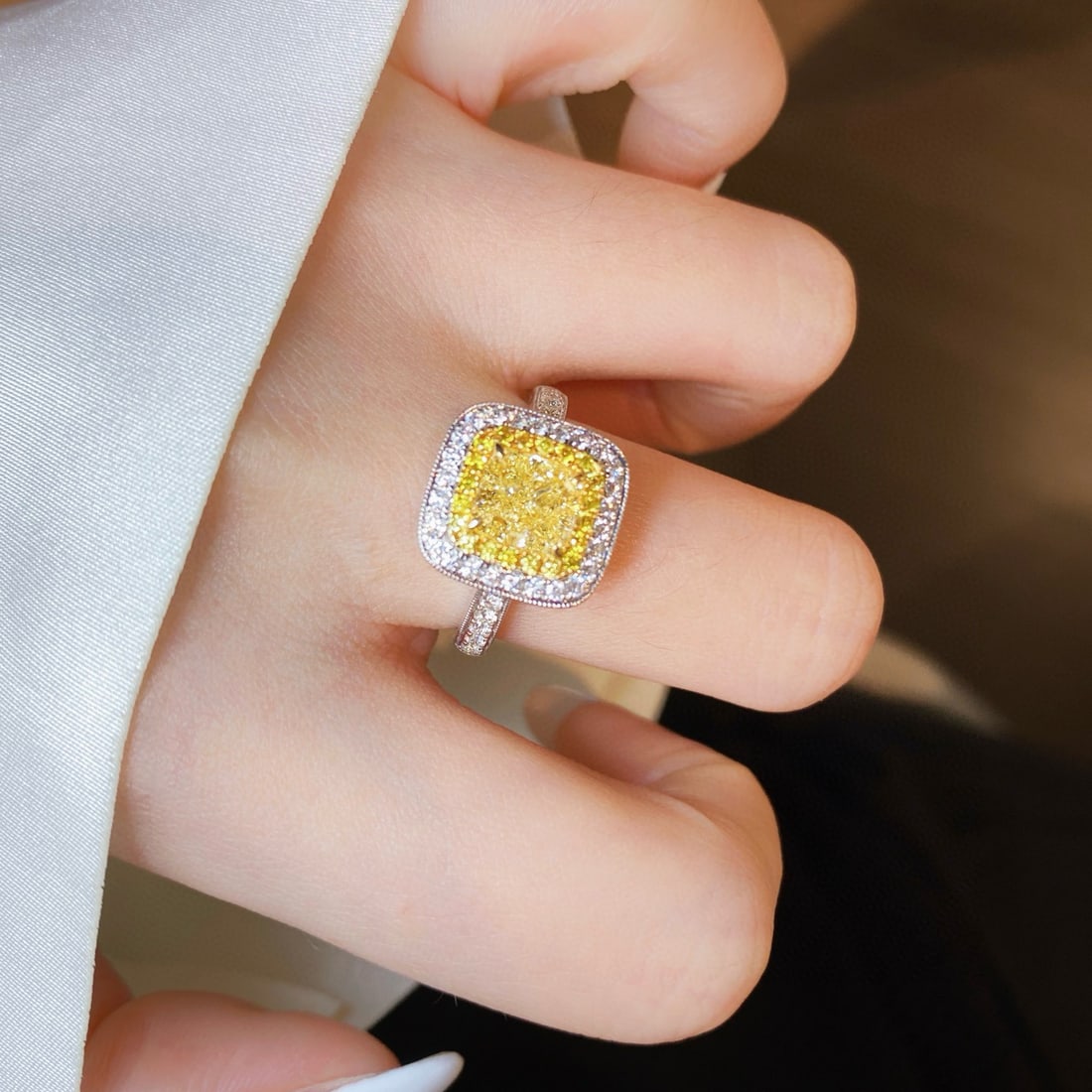 Gia Certified 14k Gold 2.06 Ctw Natural Yellow Diamond & Diamond Ring - 5