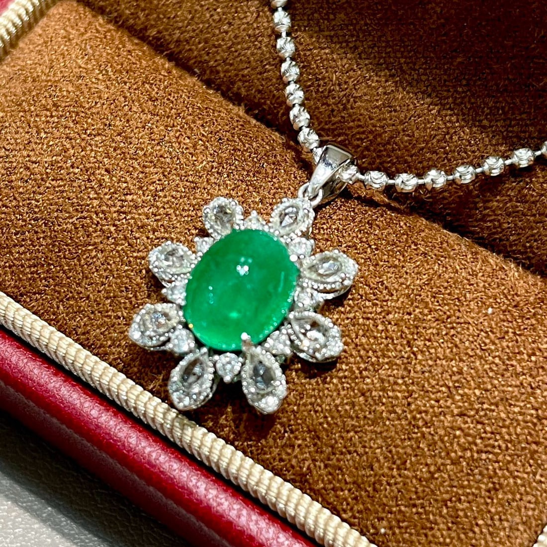 14k Gold 2 Ct Natural Emerald & Sapphire & Diamond Pendant( Without Chain ) - 2