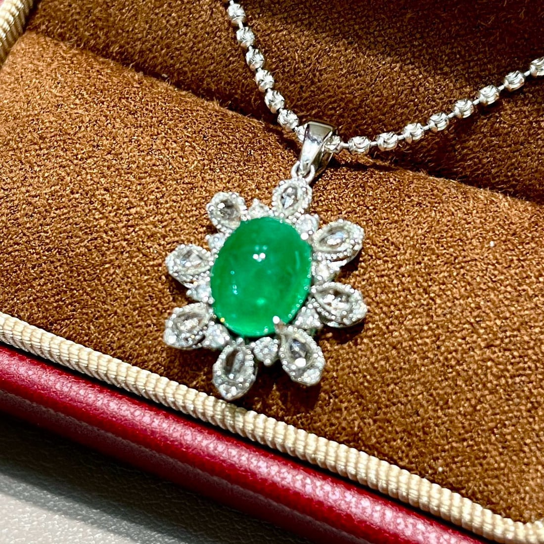 14k Gold 2 Ct Natural Emerald & Sapphire & Diamond Pendant( Without Chain ) - 3