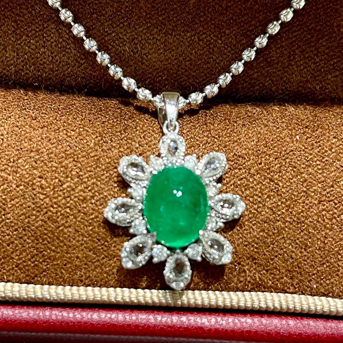 14k Gold 2 Ct Natural Emerald & Sapphire & Diamond Pendant( Without Chain ) - 4