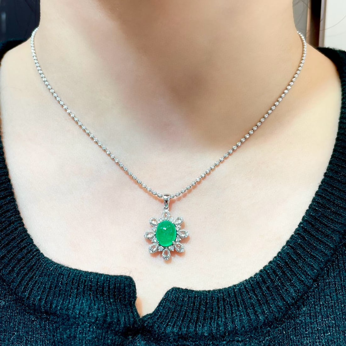 14k Gold 2 Ct Natural Emerald & Sapphire & Diamond Pendant( Without Chain ) - 6