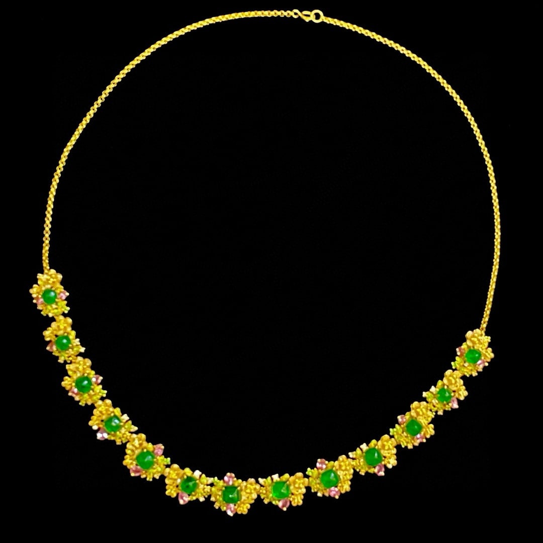 14k Gold 10.2 Ct Natural Emerald & Sapphire & Tsavorite & Diamond Necklace - 2