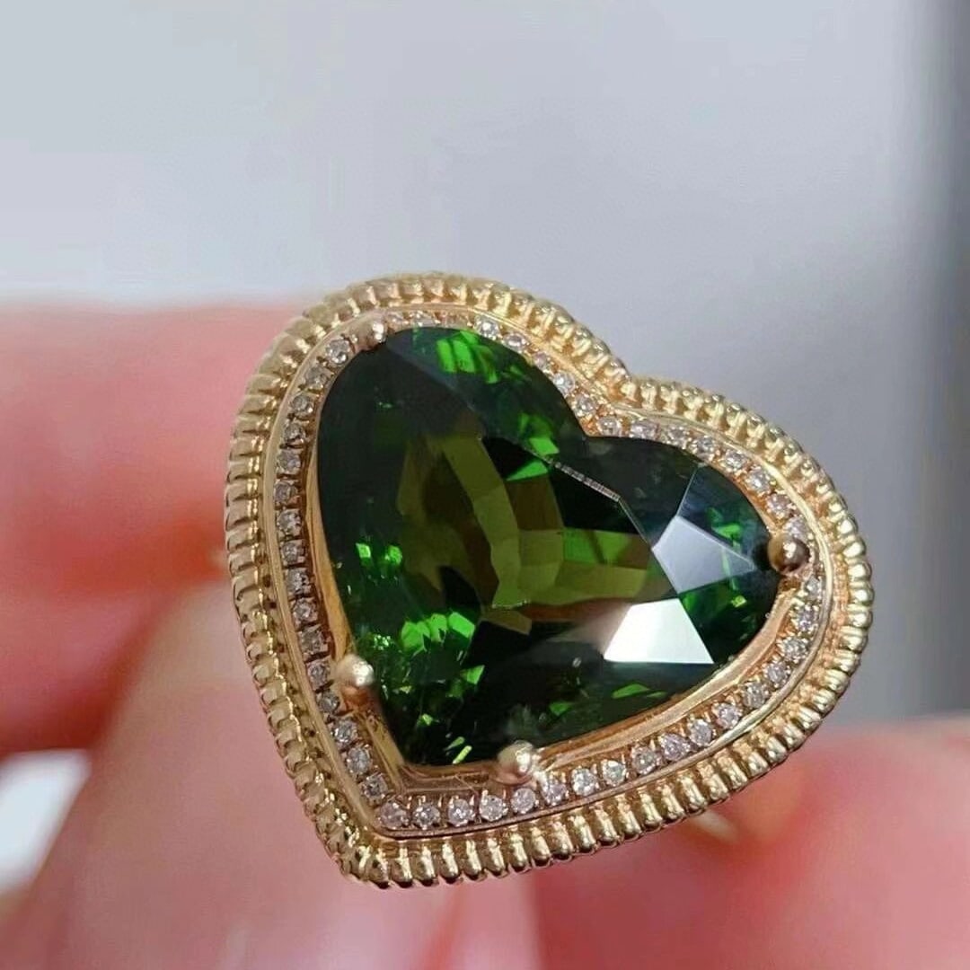 14k Gold 5 Ct Natural Tourmaline & Diamond Ring - 2