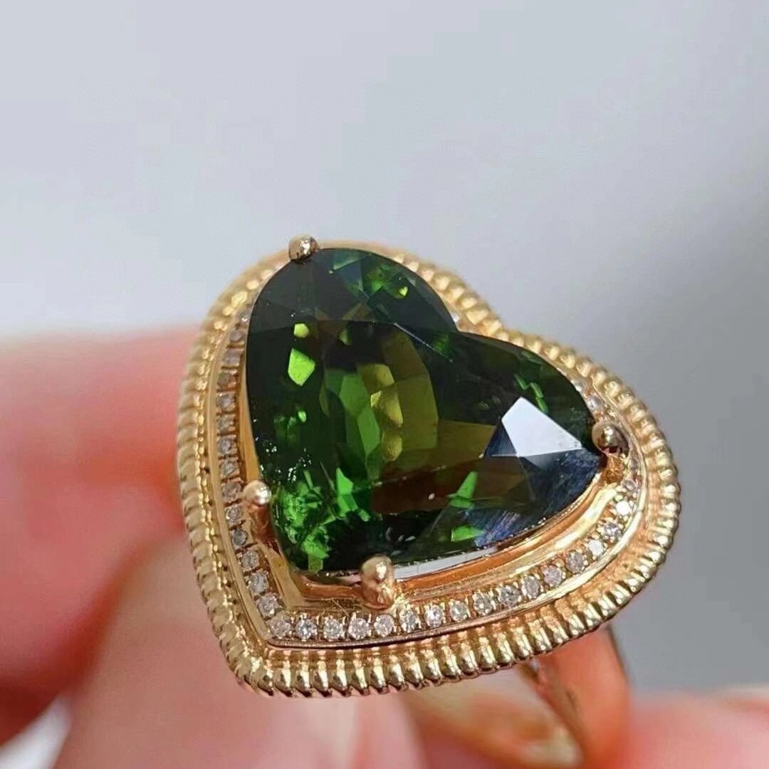 14k Gold 5 Ct Natural Tourmaline & Diamond Ring - 3