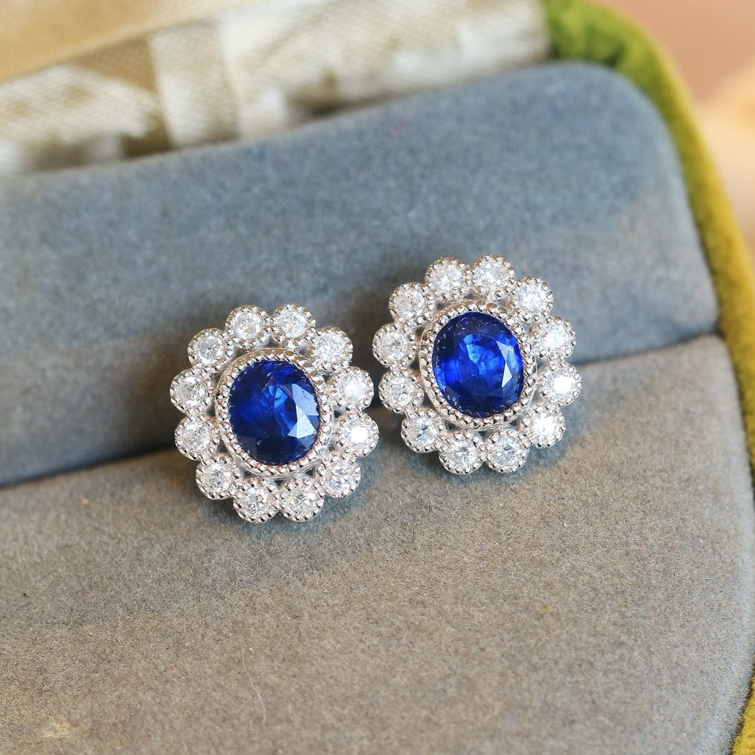 14k Gold 2.18 Ctw Natural Sapphire & Diamond Earrings - 2