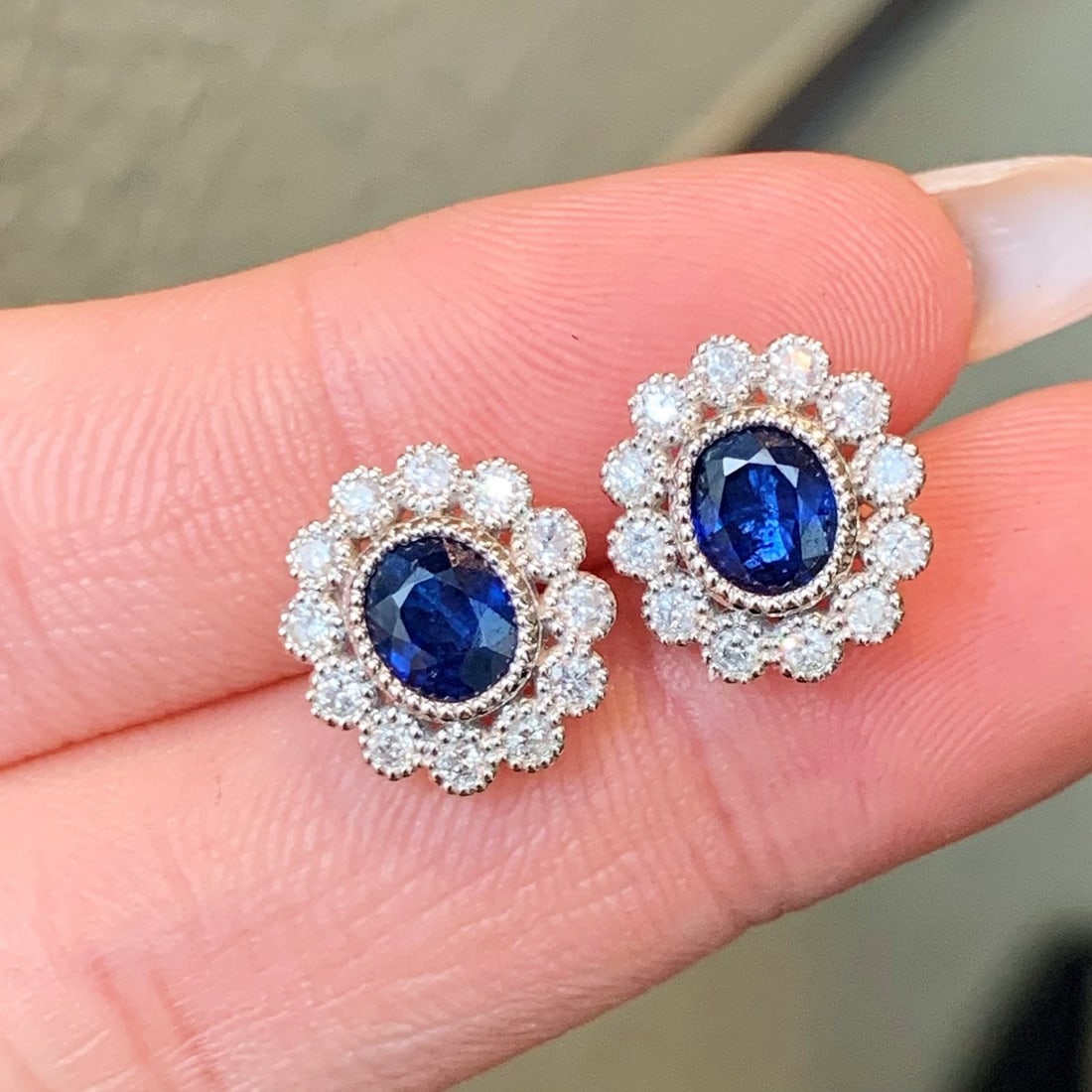 14k Gold 2.18 Ctw Natural Sapphire & Diamond Earrings - 5