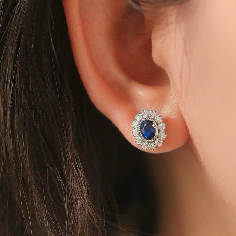 14k Gold 2.18 Ctw Natural Sapphire & Diamond Earrings - 7