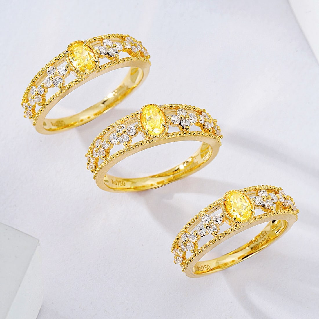 14k Gold 0.65 Ctw Natural Yellow Diamond & Diamond Ring - 3