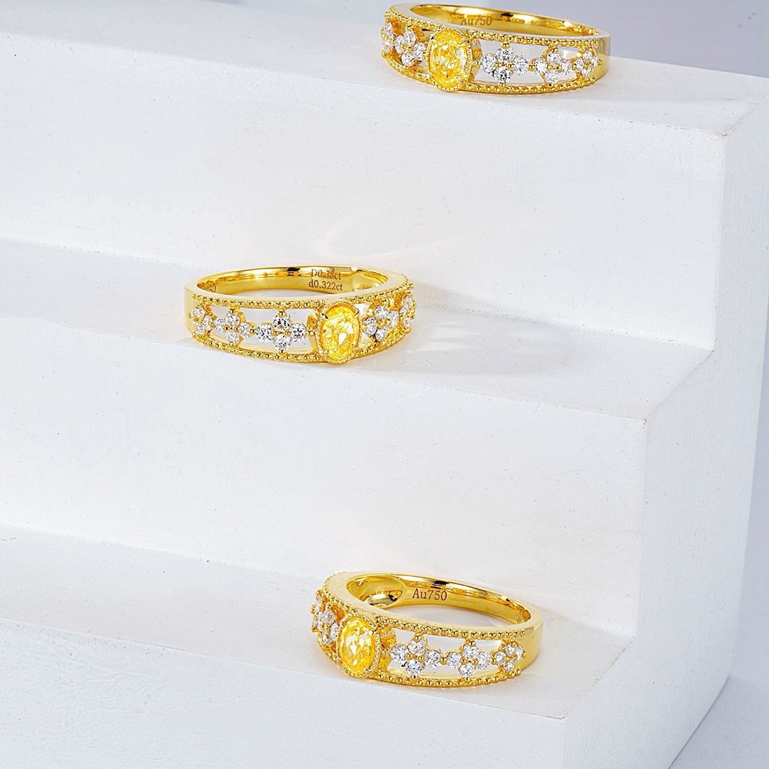 14k Gold 0.65 Ctw Natural Yellow Diamond & Diamond Ring - 4