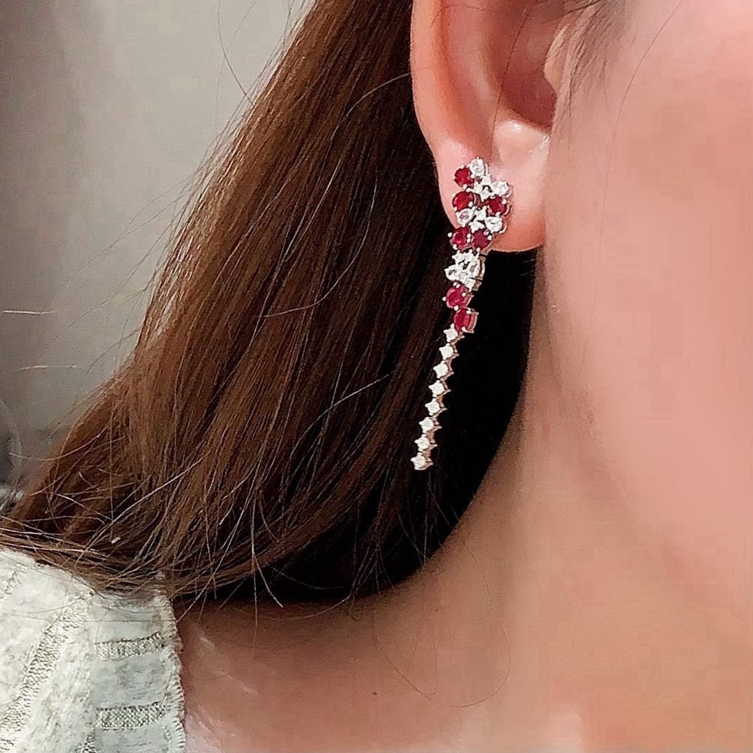 14k Gold 3.34 Ctw Natural Ruby & Sapphire Earrings - 7