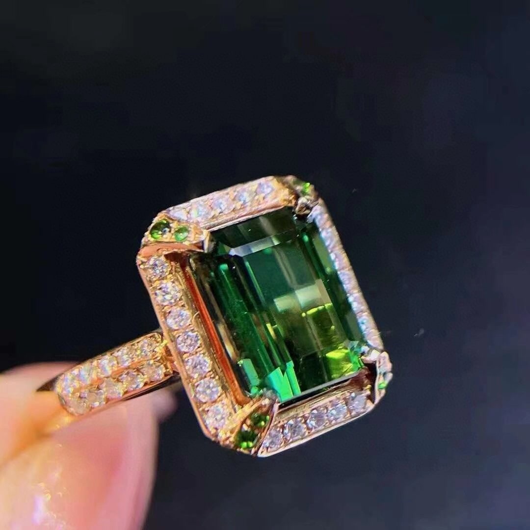 14k Gold 4.55 Ct Natural Tourmaline & Diamond Ring - 2