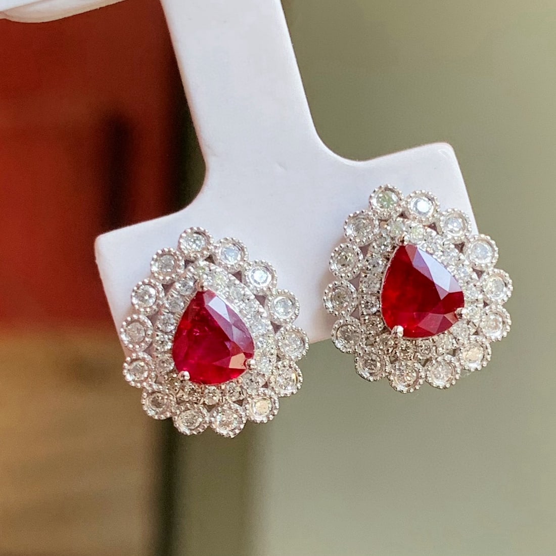 14k Gold 1.87 Ctw Natural Ruby & Diamond Earrings - 6