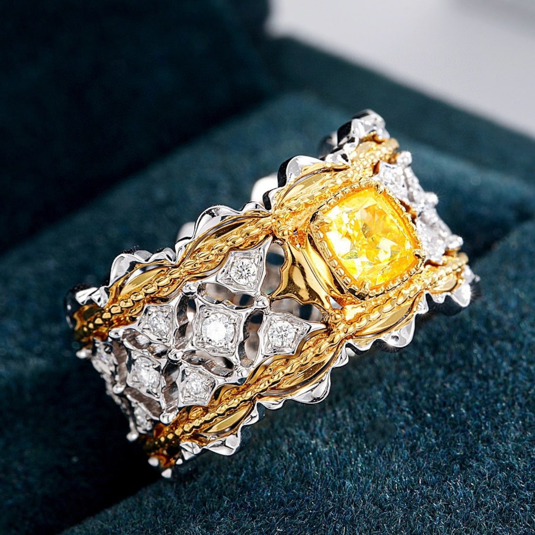 14k Gold 1.10 Ctw Natural Yellow Diamond & Diamond Ring - 2
