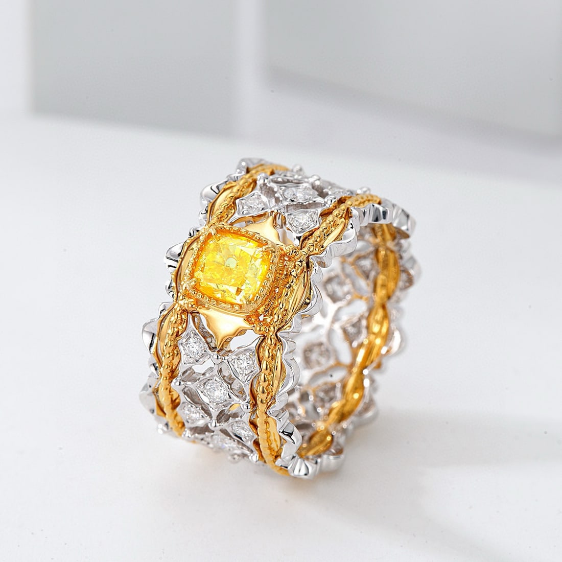 14k Gold 1.10 Ctw Natural Yellow Diamond & Diamond Ring - 3