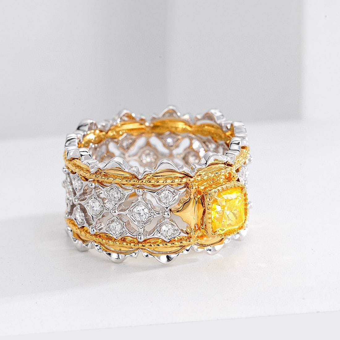 14k Gold 1.10 Ctw Natural Yellow Diamond & Diamond Ring - 4