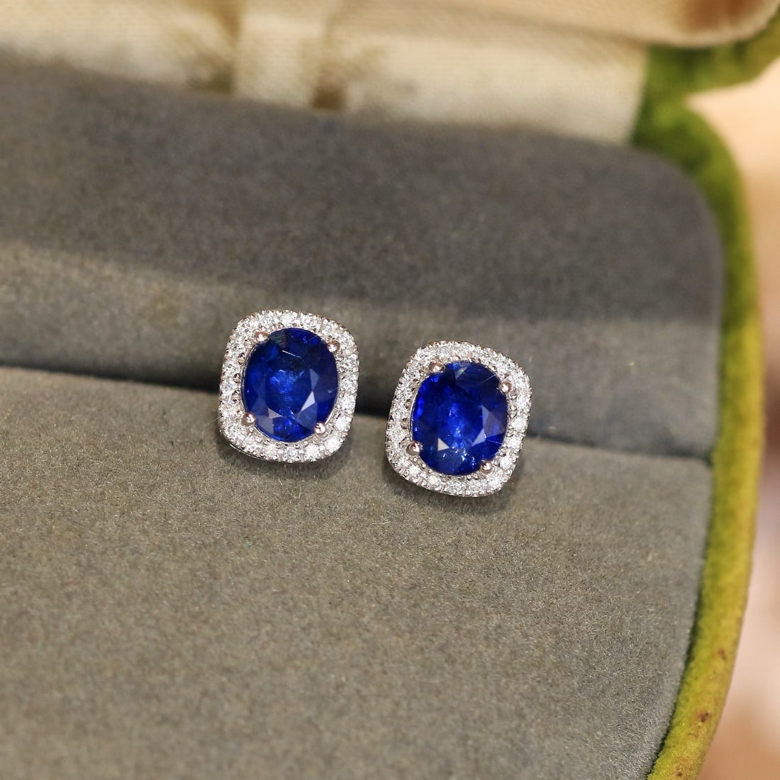 14k Gold 2.22 Ctw Natural Sapphire & Diamond Earrings - 4