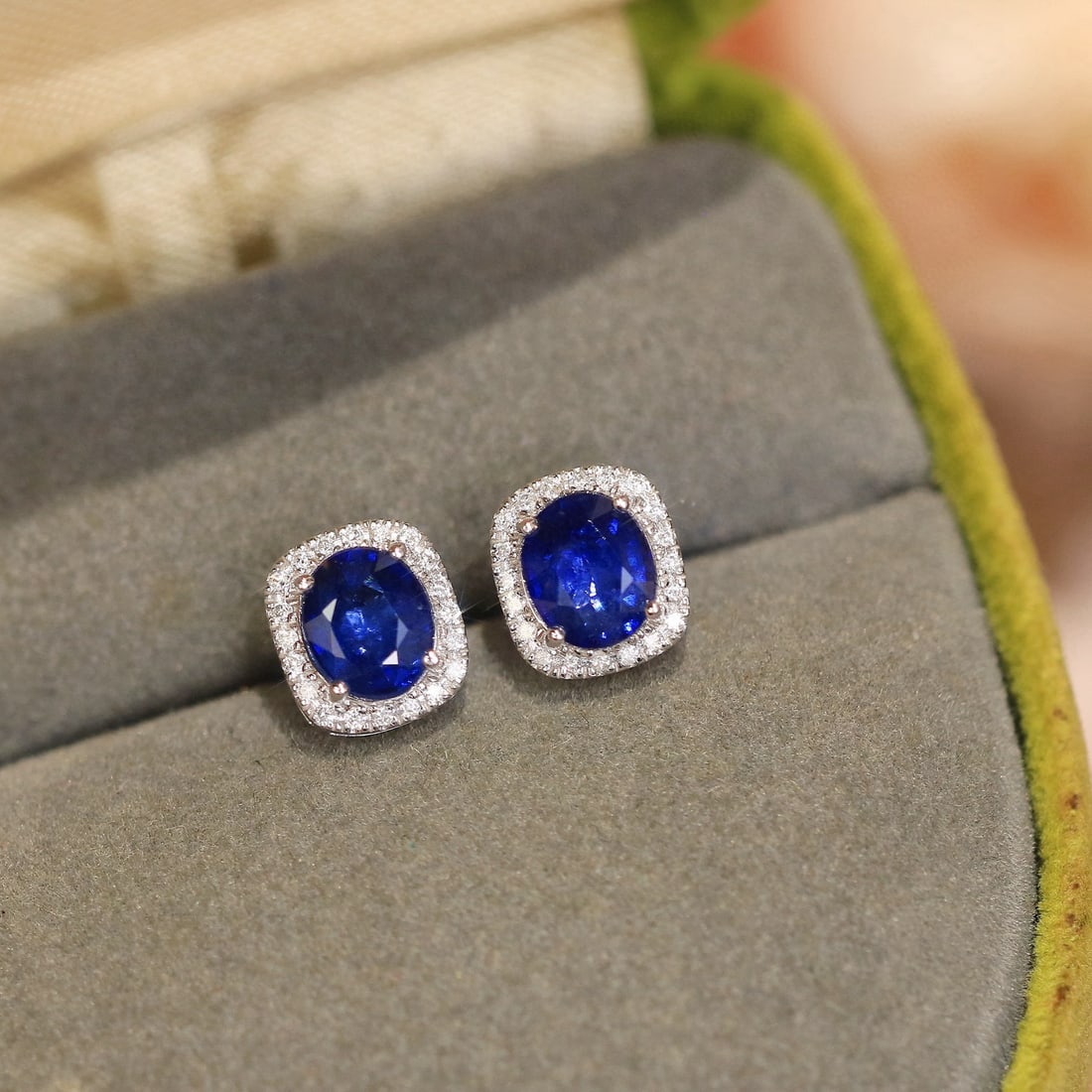 14k Gold 2.22 Ctw Natural Sapphire & Diamond Earrings - 5