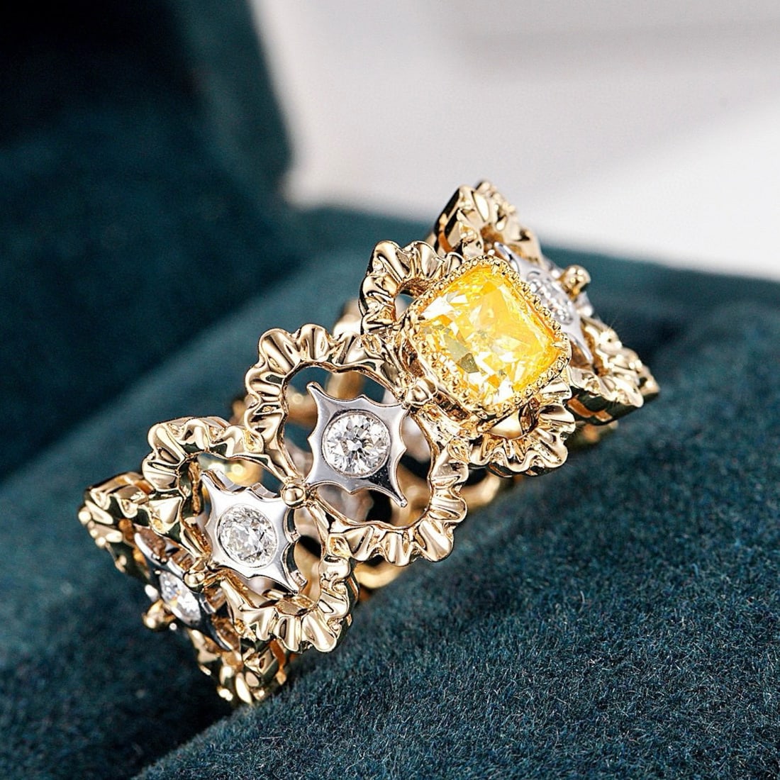 14k Gold 1.33 Ctw Natural Yellow Diamond & Diamond Ring - 2