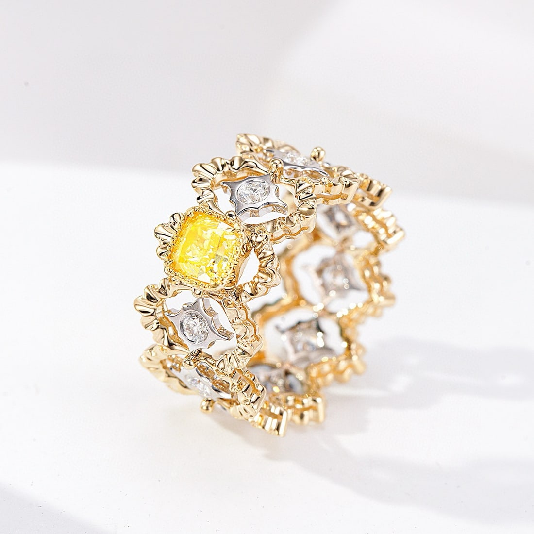 14k Gold 1.33 Ctw Natural Yellow Diamond & Diamond Ring - 3