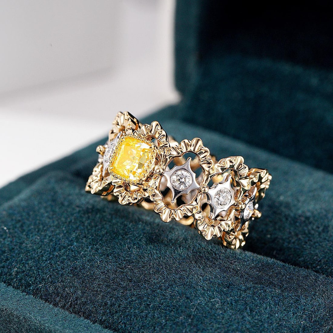14k Gold 1.33 Ctw Natural Yellow Diamond & Diamond Ring - 5