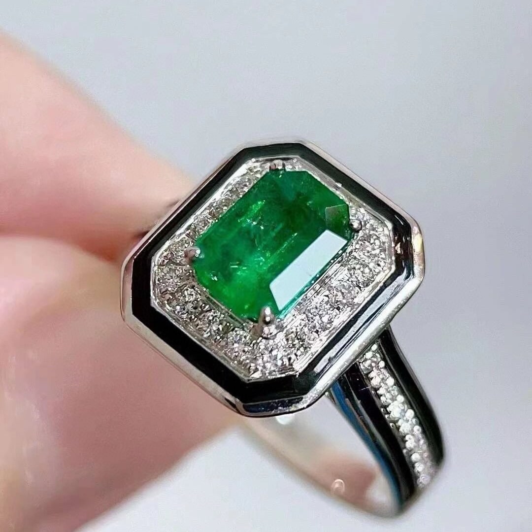 14k Gold 1.08 Ctw Vivid Green Natural Emerald & Diamond Ring - 3