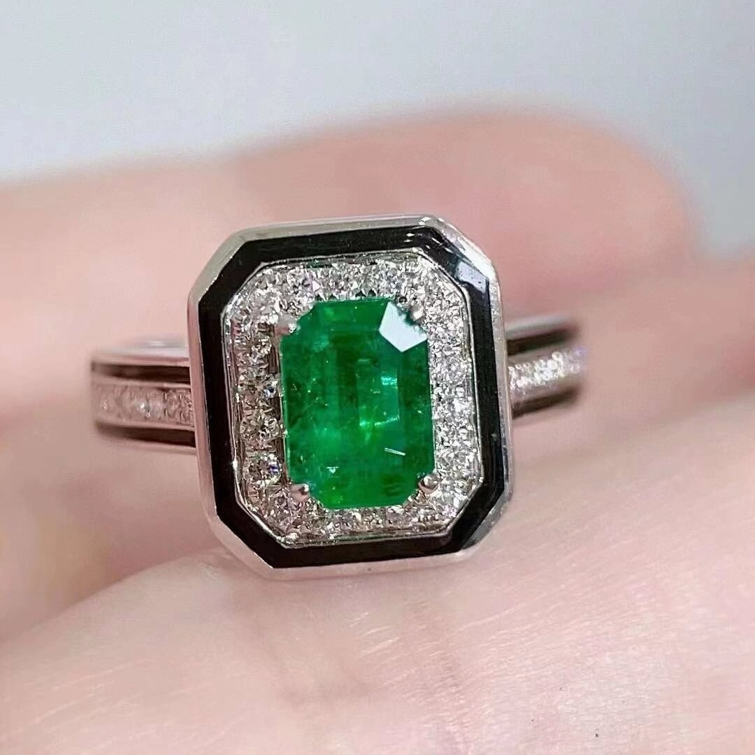 14k Gold 1.08 Ctw Vivid Green Natural Emerald & Diamond Ring - 4