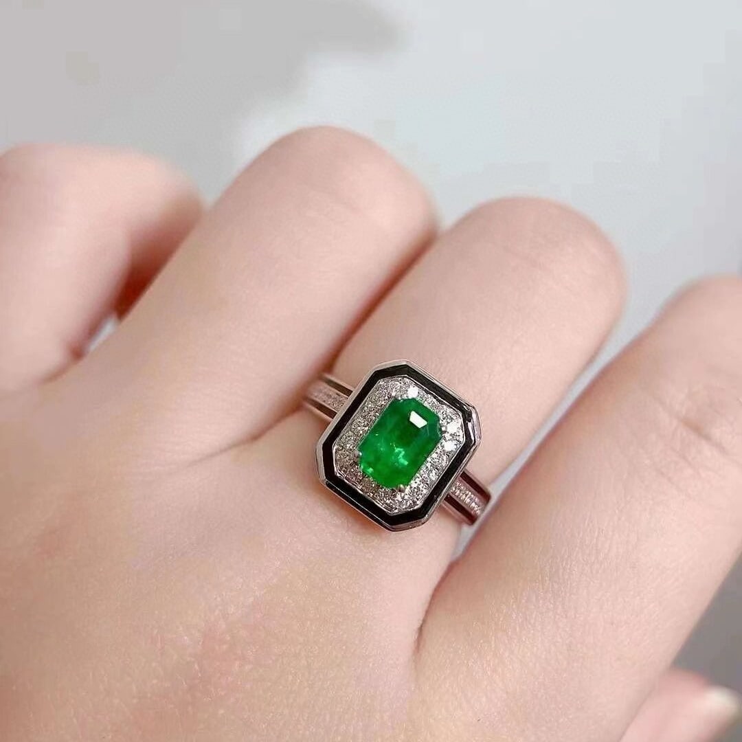 14k Gold 1.08 Ctw Vivid Green Natural Emerald & Diamond Ring - 5