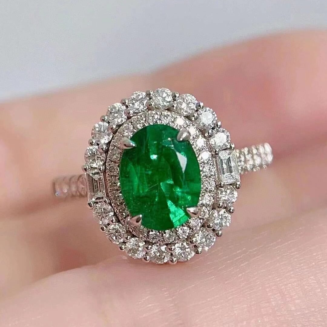14k Gold 1.96 Ctw Vivid Green Natural Emerald & Diamond Ring/pendant( Without Chain ): Ref:230952236 // gold content:14k gold // ring size:7. 25us // // main gemstone:emerald // shape:oval // carat weight:1. 17ct // color:vivid green // treatment:natural // // adjacent gemstone 2 : diam