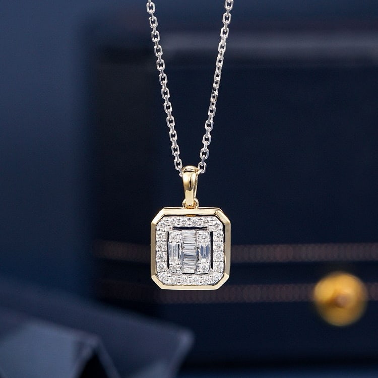 14k Gold 0.25 Ctw Natural H Diamond Pendant( Without Chain ): Ref:230952239 // gold content:14k gold // main gemstone:diamond // shape:baguette // carat weight:0. 10ct // clarity grade:vs-si // color:h // treatment:natural // // adjacent gemstone 2 : diamond