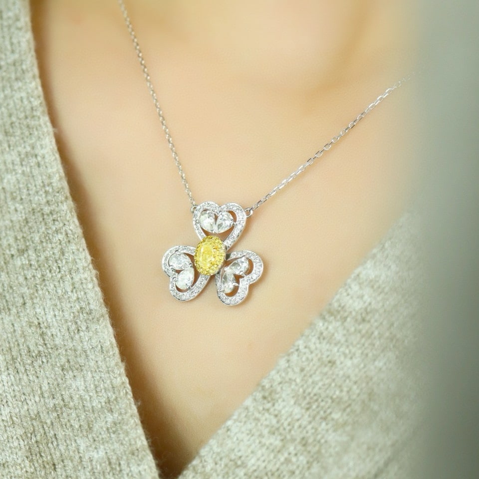 14k Gold 1.31 Ctw Natural Yellow Diamond & Diamond Necklace - 6