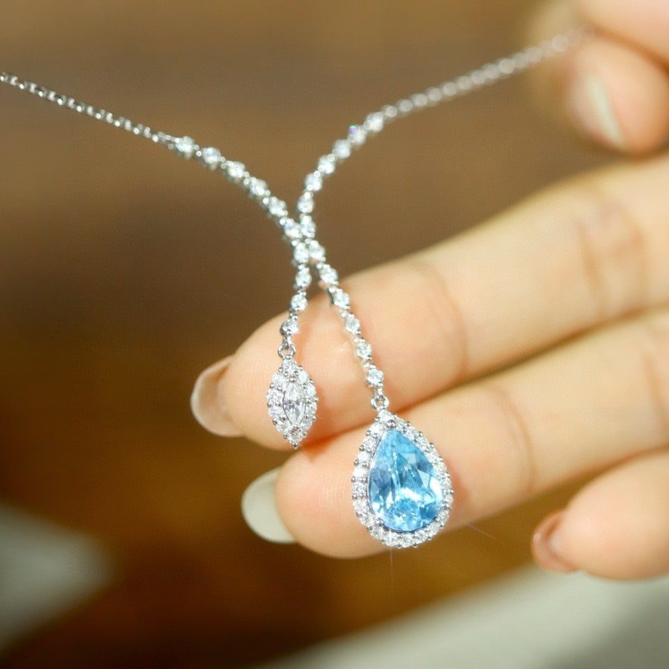 14k Gold 2.16 Ctw Natural Aquamarine & Diamond Necklace - 5