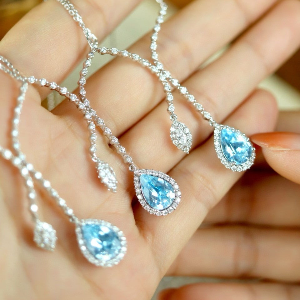 14k Gold 2.16 Ctw Natural Aquamarine & Diamond Necklace - 6