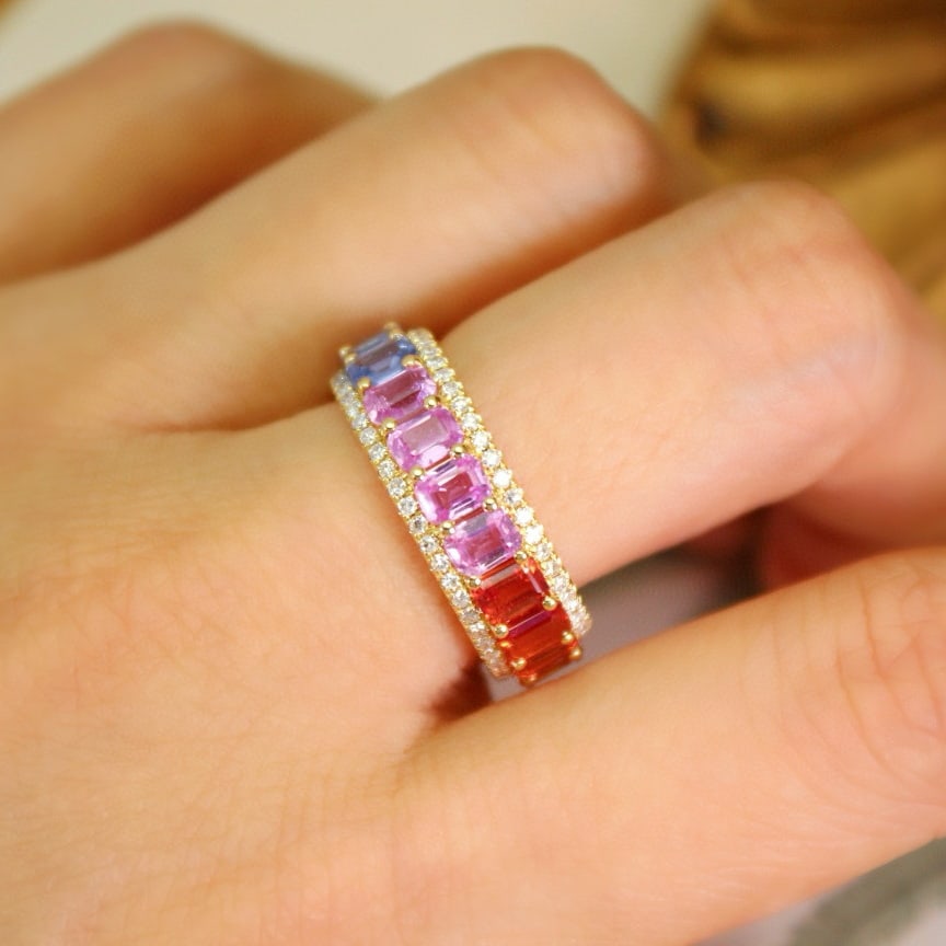 14k Gold 5.73 Ctw Natural Sapphire & Diamond Ring - 9