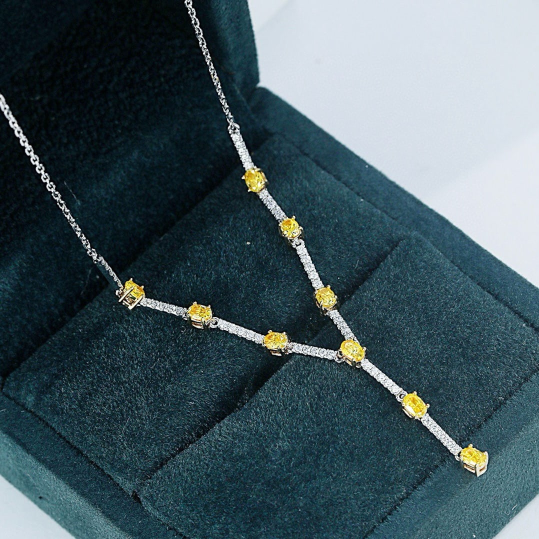 14k Gold 0.95 Ctw Natural Yellow Diamond & Diamond Necklace - 2