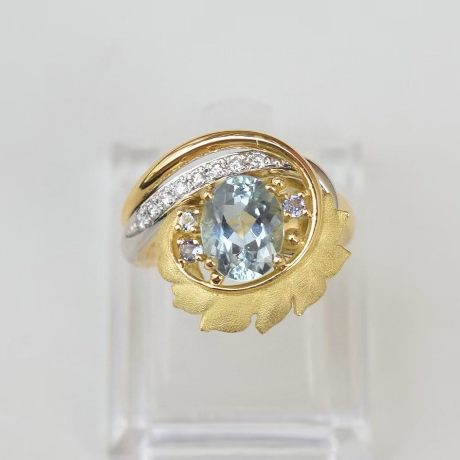 14k Gold 1.82 Ctw Natural Aquamarine & Diamond Ring - 3