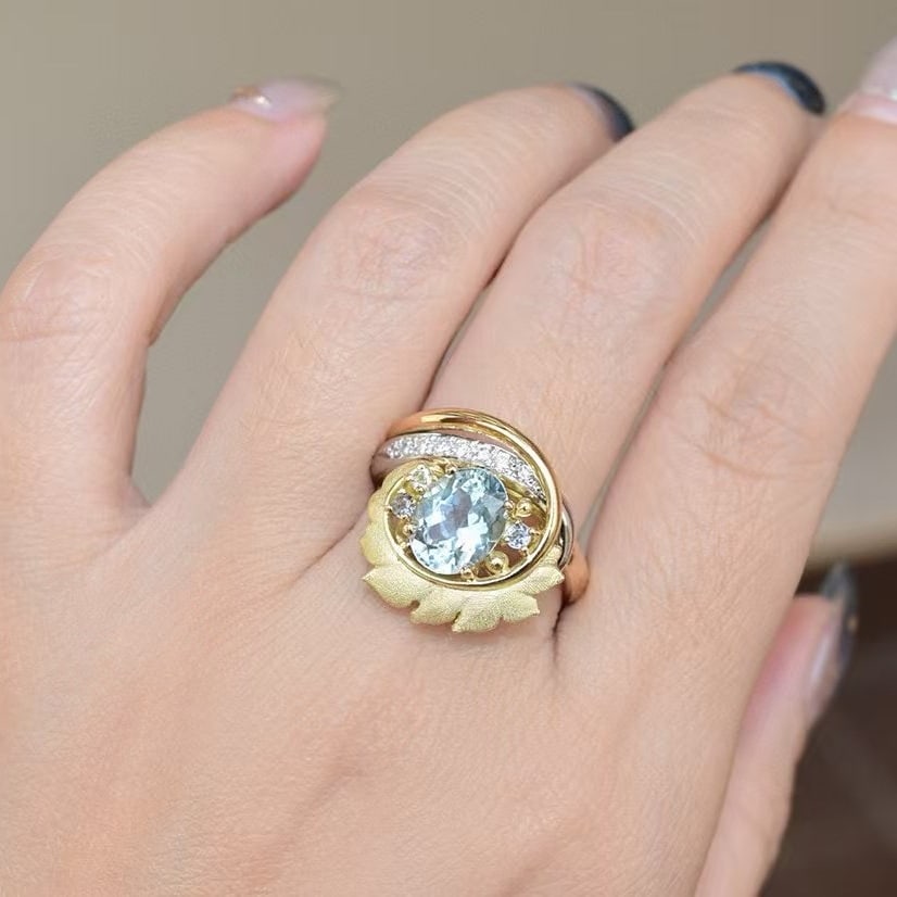 14k Gold 1.82 Ctw Natural Aquamarine & Diamond Ring - 5