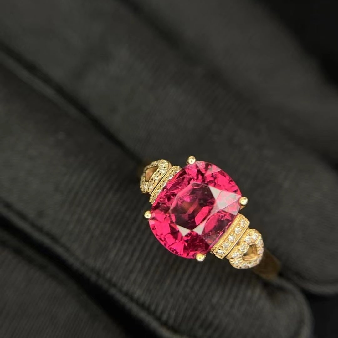 14k Gold 2.92 Ct Natural Tourmaline & Diamond Ring - 4