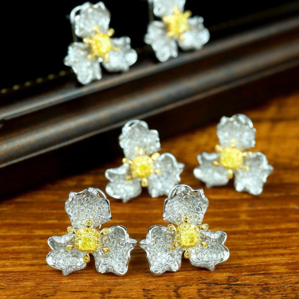 14k Gold 2.24 Ctw Natural Yellow Diamond & Diamond Earrings - 4