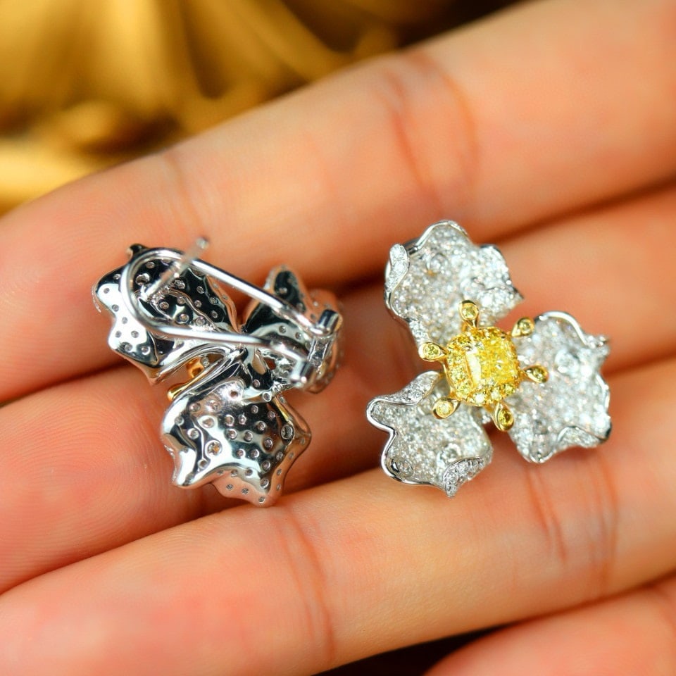 14k Gold 2.24 Ctw Natural Yellow Diamond & Diamond Earrings - 7