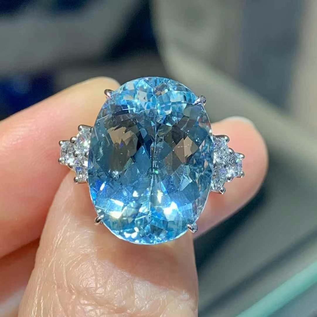 14k Gold 10.19 Ctw Natural Aquamarine & Diamond Ring - 2