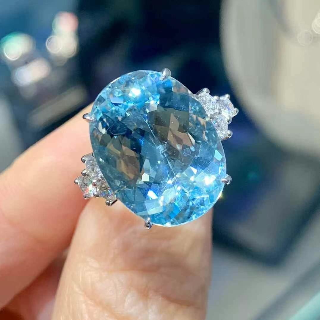 14k Gold 10.19 Ctw Natural Aquamarine & Diamond Ring - 3