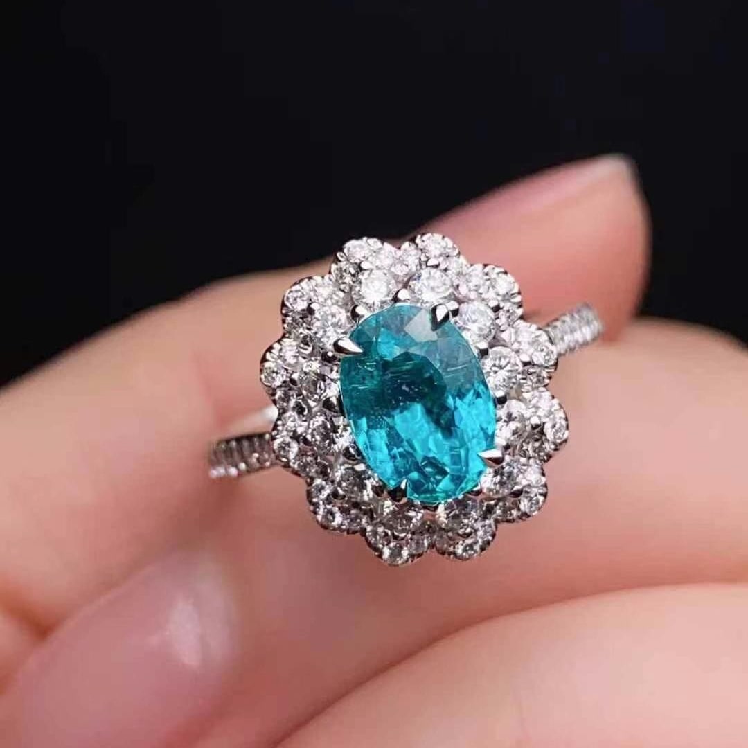 14k Gold 2.21 Ctw Natural Paraiba Tourmaline & Diamond Ring - 3