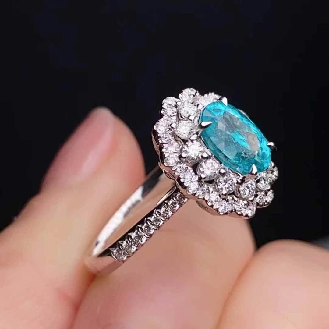 14k Gold 2.21 Ctw Natural Paraiba Tourmaline & Diamond Ring - 4