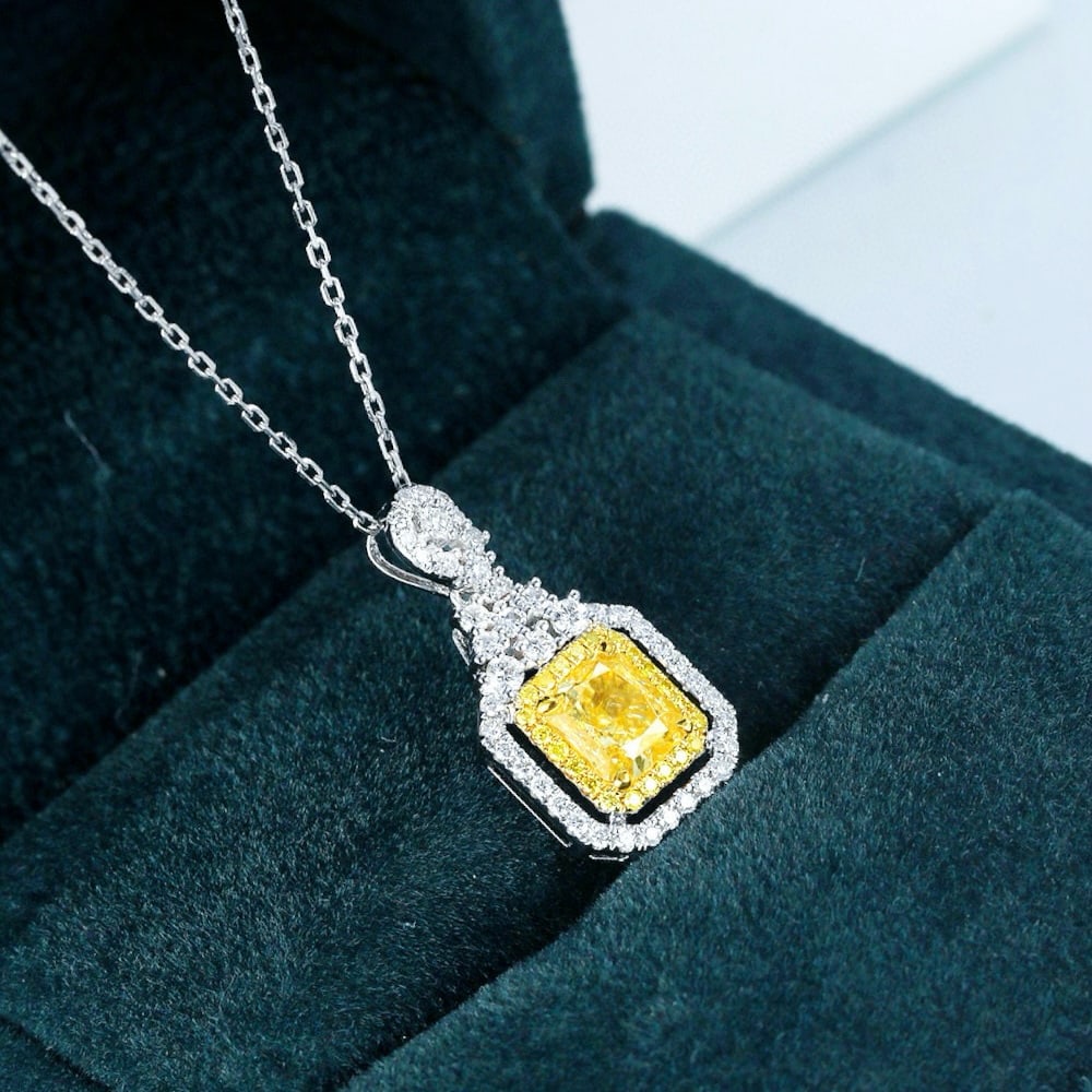 14k Gold 1.37 Ctw Natural Yellow Diamond & Diamond Necklace - 2