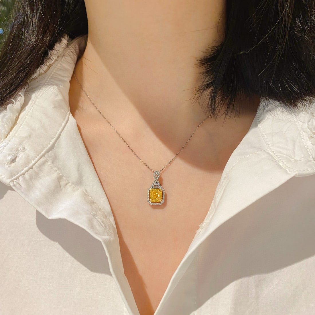 14k Gold 1.37 Ctw Natural Yellow Diamond & Diamond Necklace - 6