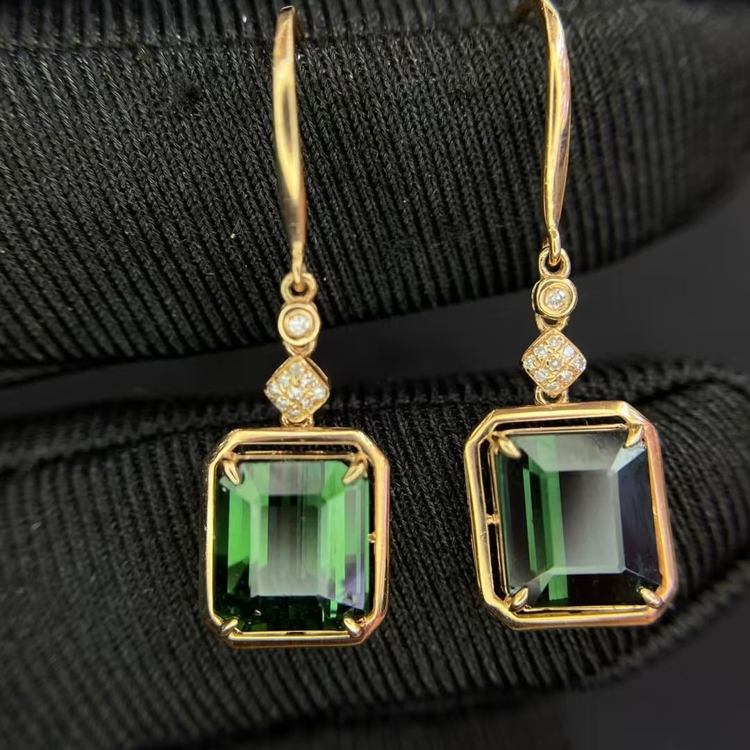14k Gold 4.4 Ct Natural Tourmaline & Diamond Earrings (1 of 3)